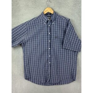 Faconnable Shirt Mens Large Blue Plaid Button Down Short Sleeve Made in USA VTG